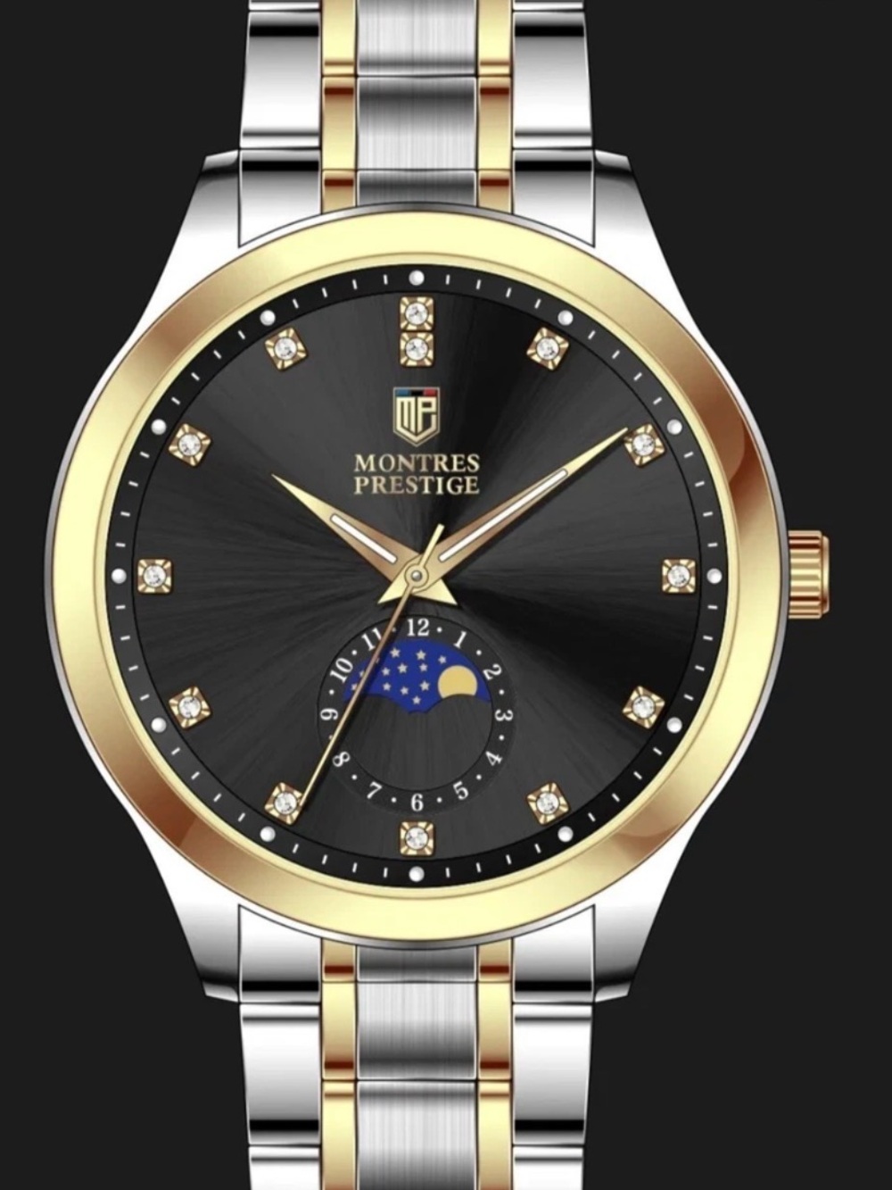 Men’s Two-Tone Black and Gold Dress Watch